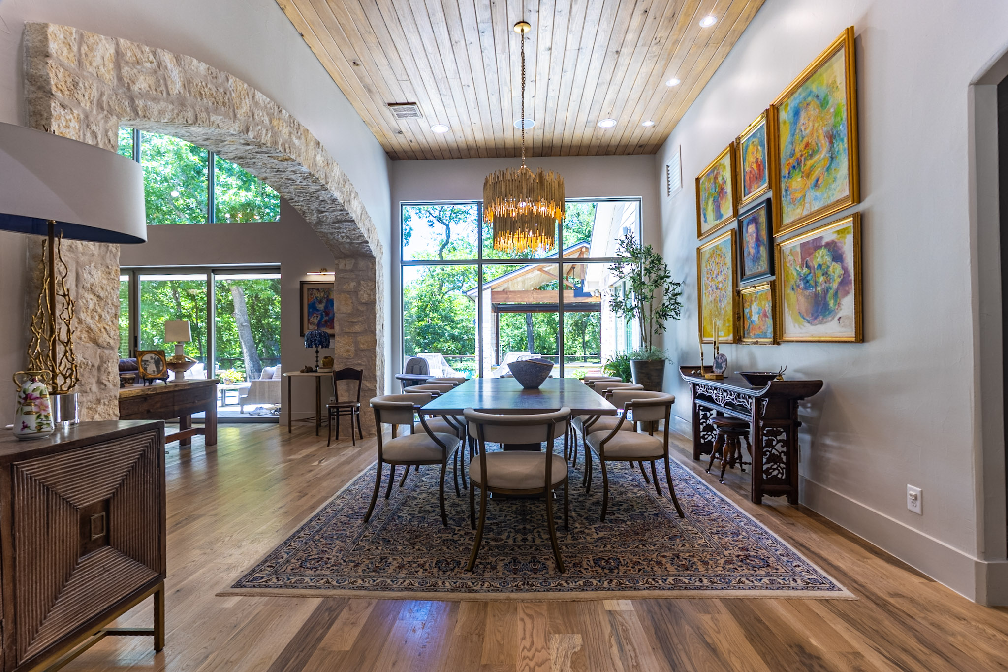 Dining Room Gallery Wall and Custom Stone Archway