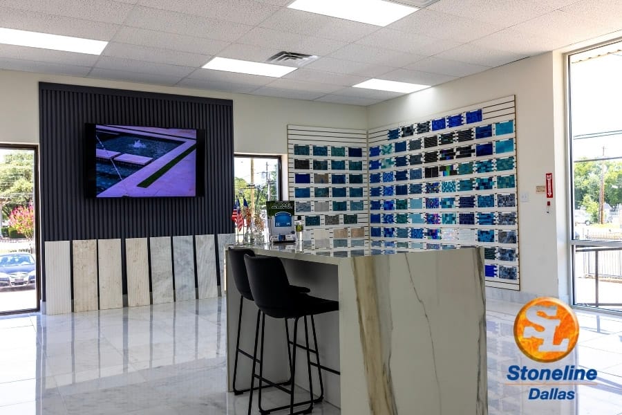 StoneLine Dallas showroom with consultation counter and tile displays